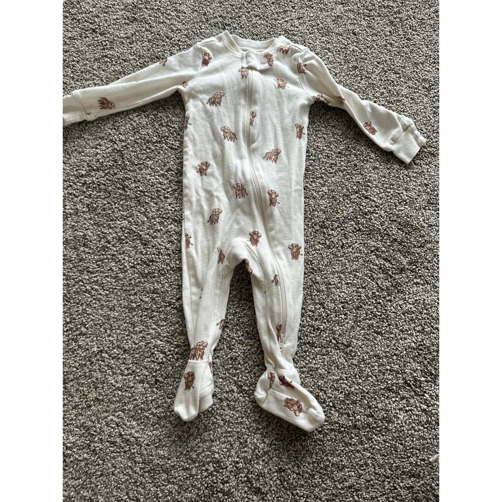 Members Mark Baby Organic Cotton Sleep and Play Highland Cow Footie Sleeper 6M